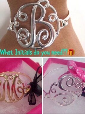 Script Initial Monogram Bracelets, Silver or Gold -NWT